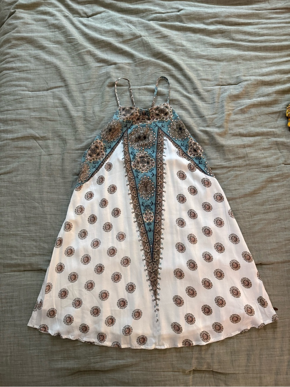 O'Neill White and Teal Paisley Print Spaghetti Strap Dress